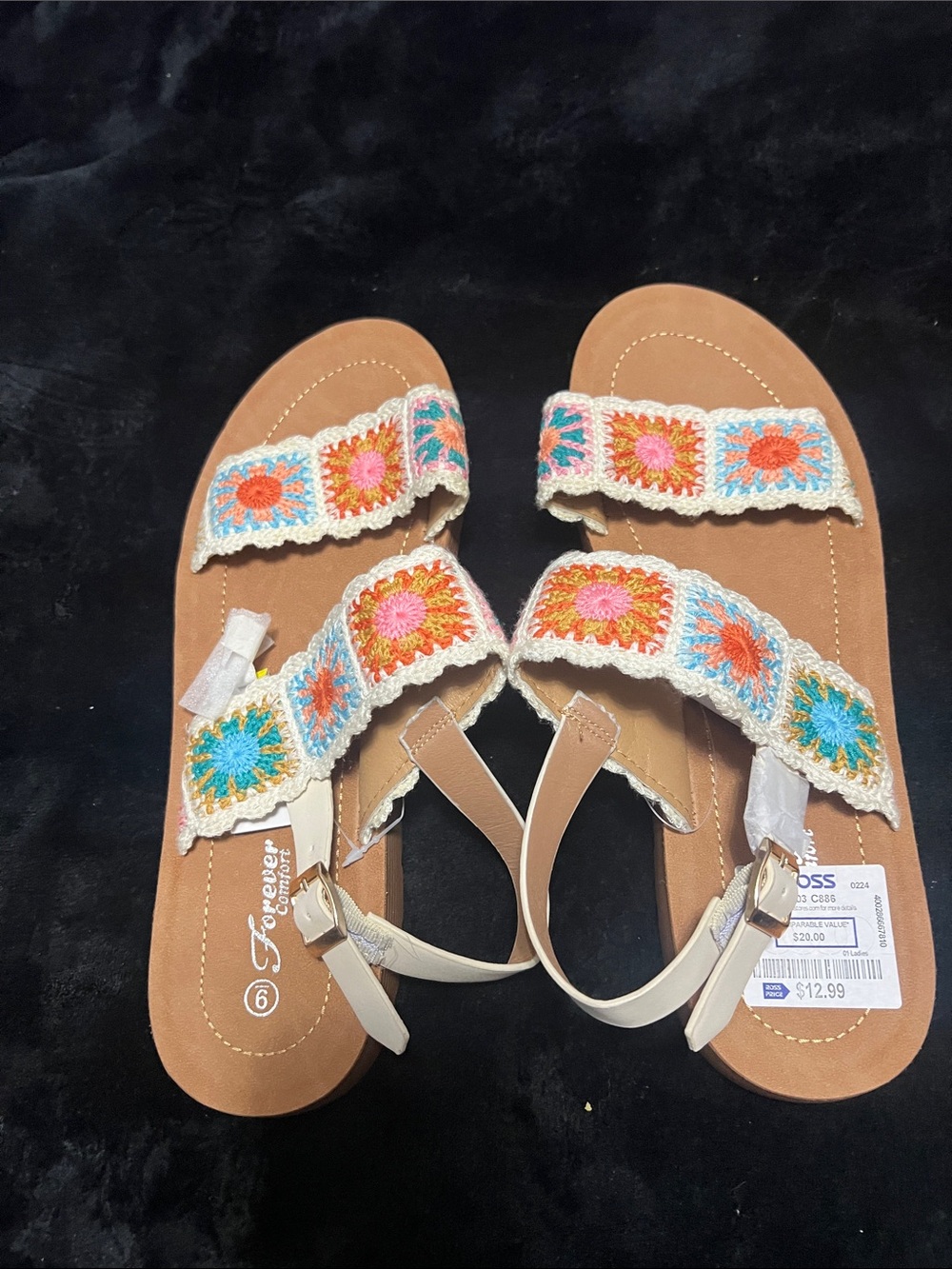Forever Comfort Beige Crochet Floral Strap Sandals